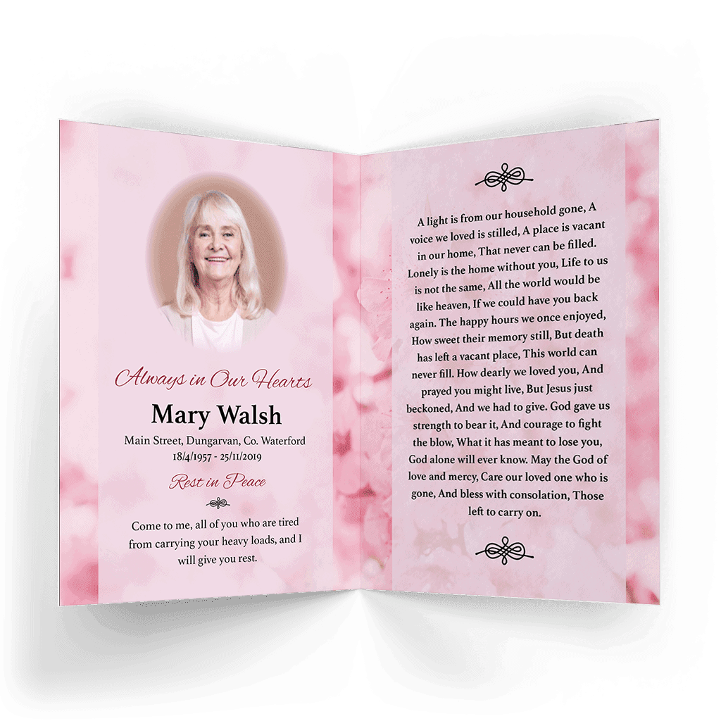 Pink Flowers Memorial Card FMC-14 - Image 2