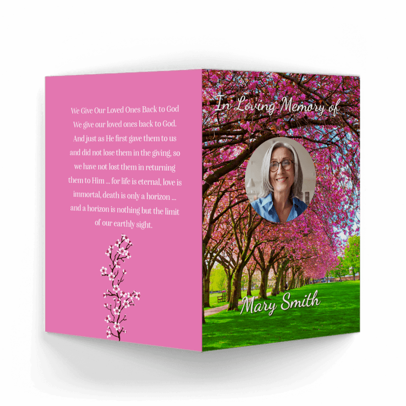 Pink plum trees Memorial Card outside