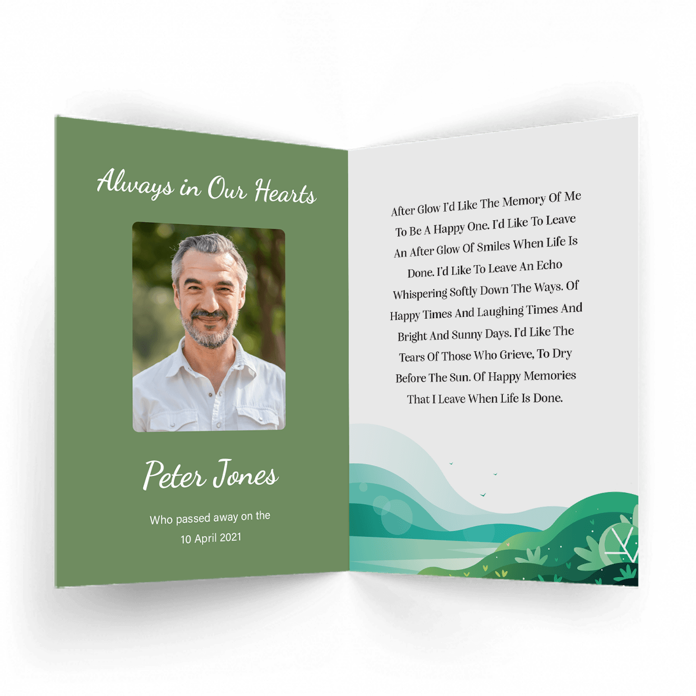 View of Valley memorial card inside