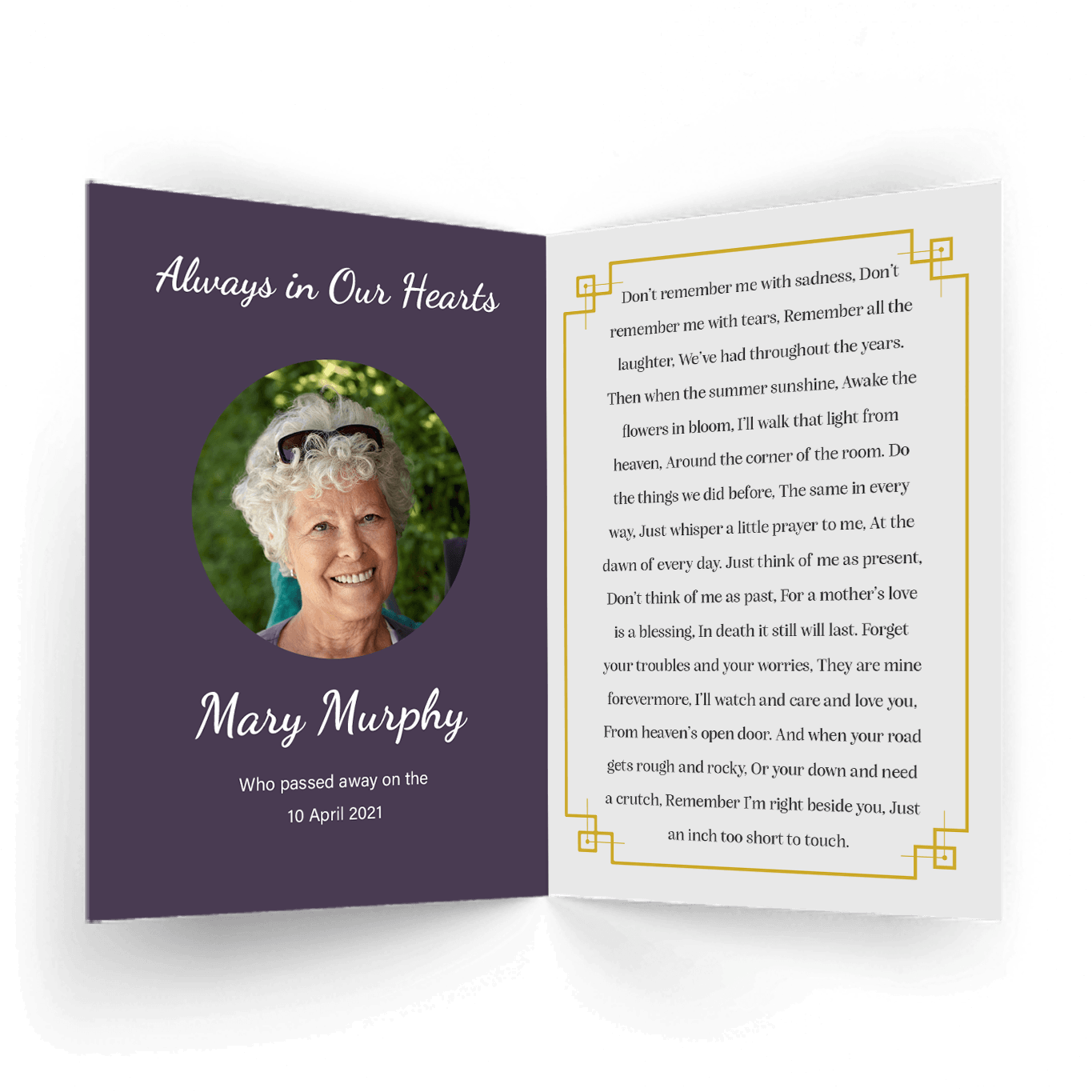 Modern Contemporary 1 Memorial Card Inside