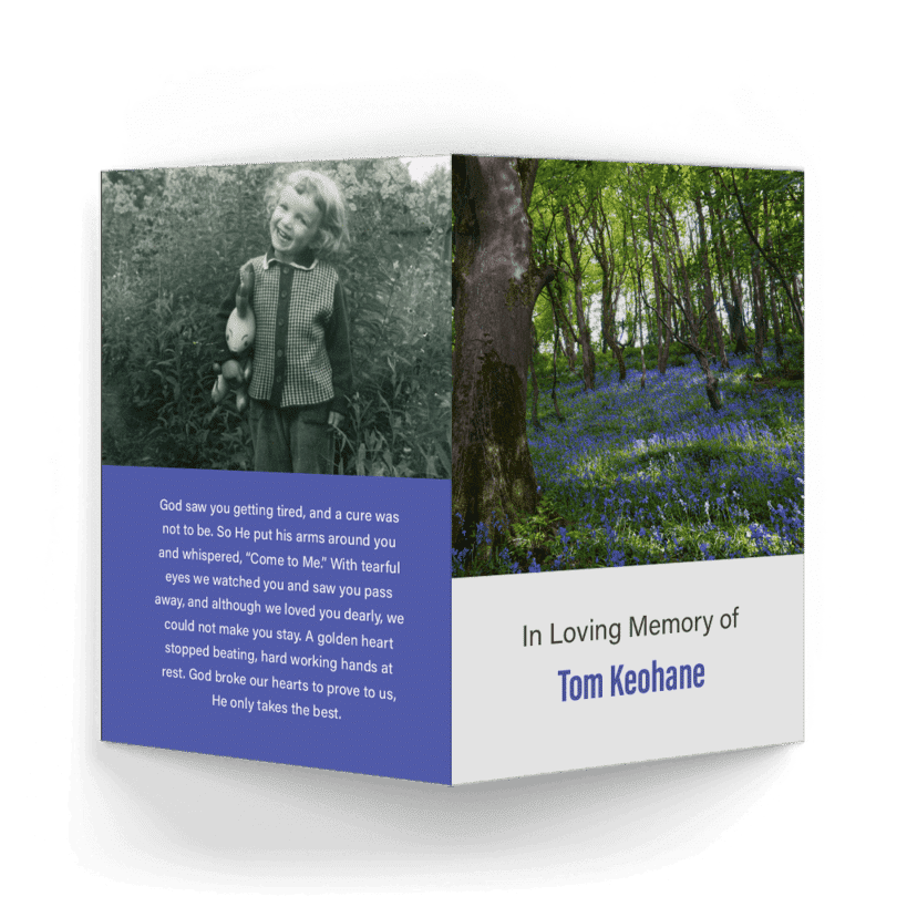 Bluebells in woods Memorial Card outside