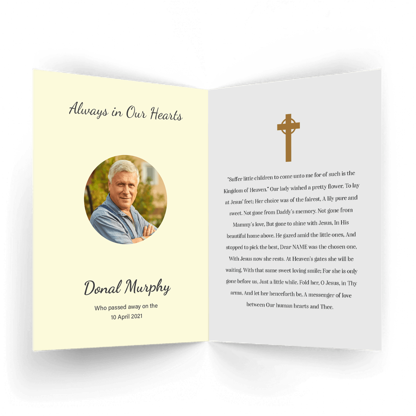 Candle and Cross Memorial Card inside