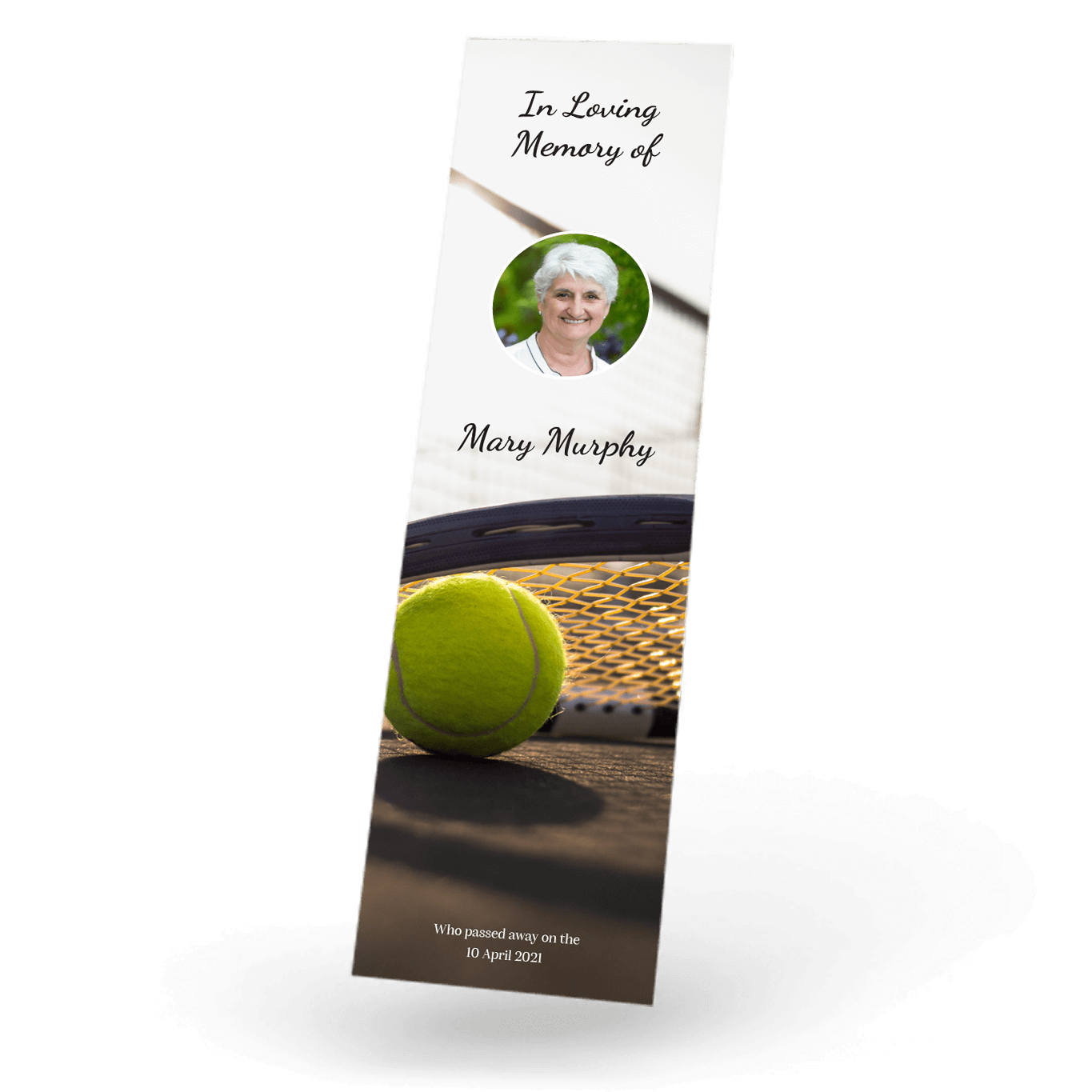 Tennis Memorial Bookmark front